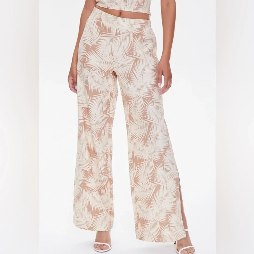 Forever21 Linen Blend Leaf Print Pants - Picture 2 of 5